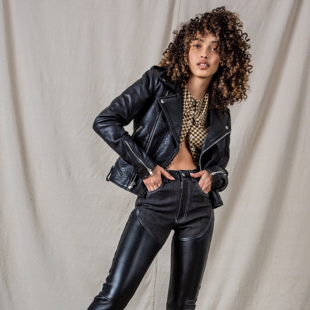 Understated Leather Black Pebbled Slick Moto Jacket